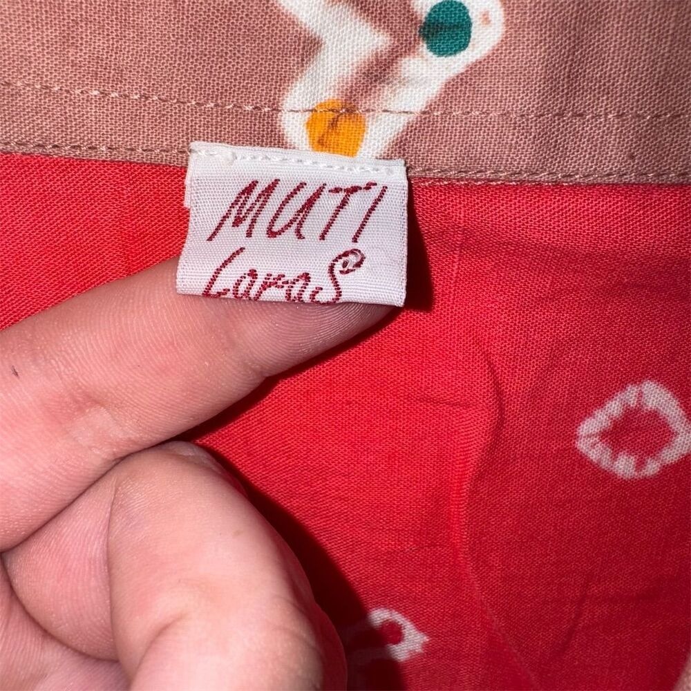 Muti Laras Red Brown Batik Print Button Down Midi Side Pockets Long Sleeve - Picture 4 of 6